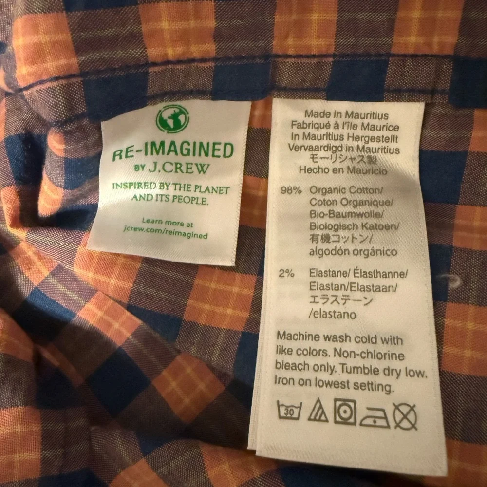 J. Crew Men's Checkered Shirt - Orange and Blue